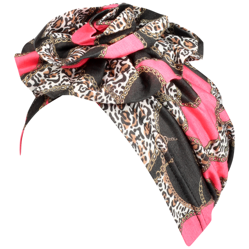 Leopard & Chain Print Turban Hat