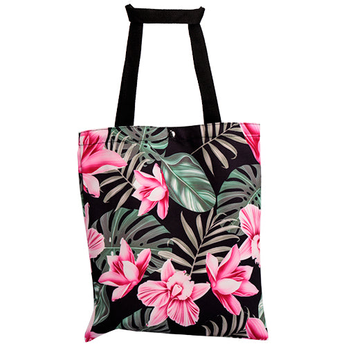 Dark Floral Print Canvas Tote Bag